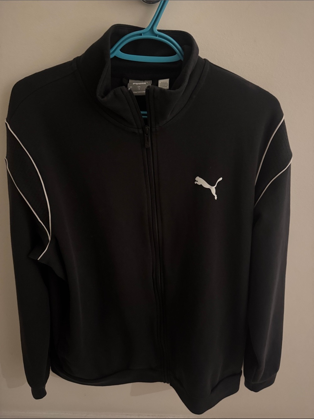 Puma Black Jacket with White Puma Logo and Piping